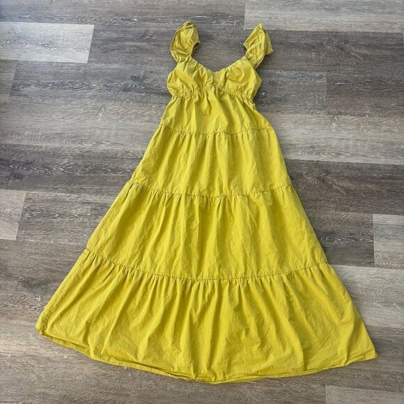 Chartreuse Cotton Tiered Maxi Dress Small Maternity Friendly Summer Boho Small - Picture 1 of 12